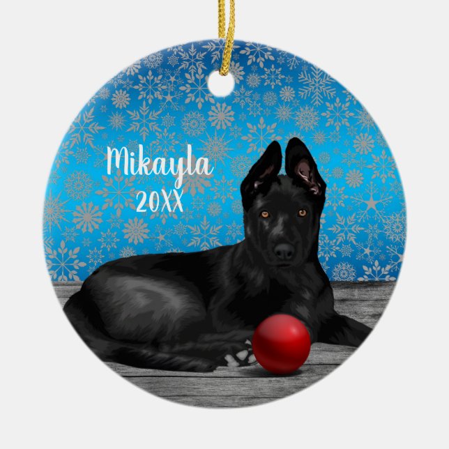  German Shepherd Puppy Christmas   Ceramic Tree Decoration (Front)