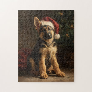 German Shepherd Puppy Christmas Painting Jigsaw Puzzle