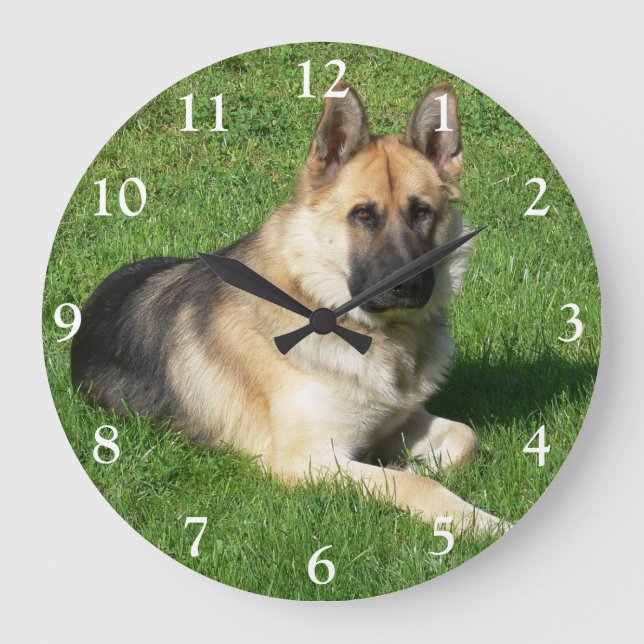 German Shepherd Puppy Dog Large Clock (Front)