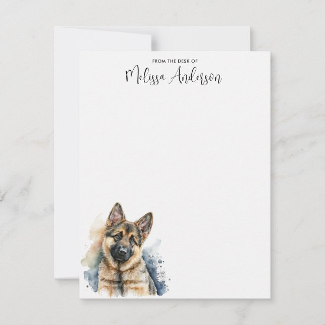 German Shepherd Puppy Dog Modern Watercolor Card (Front)