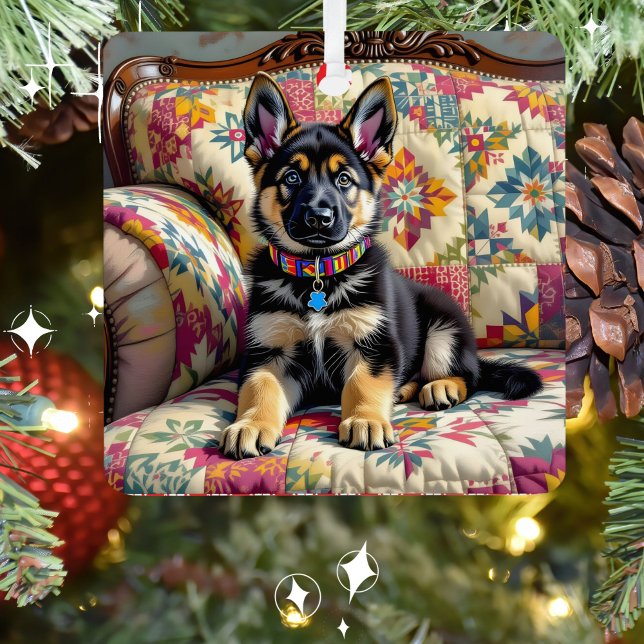 German Shepherd Puppy Dog Personalised Christmas Metal Tree Decoration (Creator Uploaded)