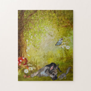 German Shepherd Puppy Fantasy Dog Art Jigsaw Puzzle