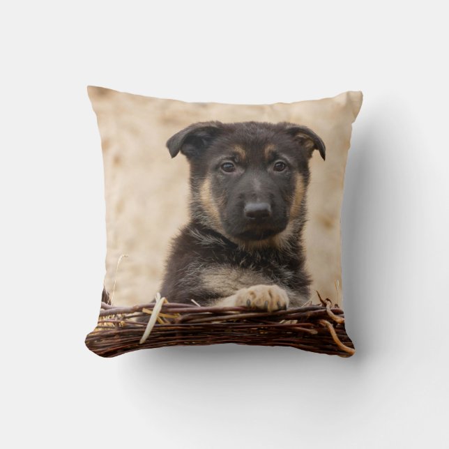 German Shepherd Puppy In Basket Cushion (Front)