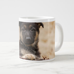German Shepherd Puppy In Basket Large Coffee Mug