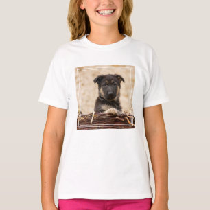 German Shepherd Puppy In Basket T-Shirt