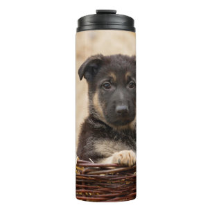 German Shepherd Puppy In Basket Thermal Tumbler