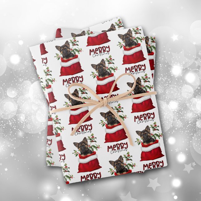 German Shepherd Puppy in Holiday Gift Bag Wrapping Paper Sheet (Creator Uploaded)