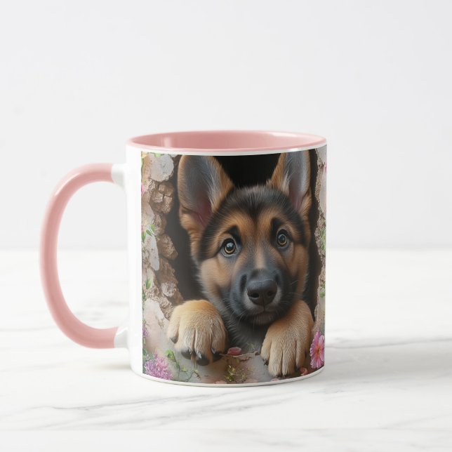 German Shepherd Puppy Mug with Floral Design -  (Left)