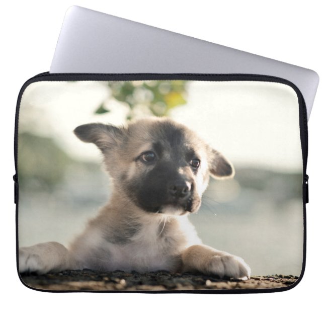 German Shepherd Puppy Over Ledge Laptop Sleeve (Front)