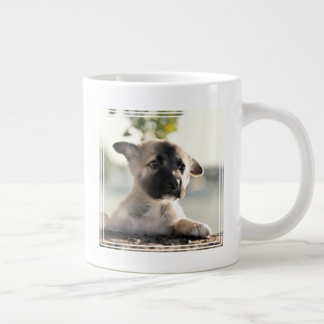 German Shepherd Puppy Over Ledge Large Coffee Mug (Right)