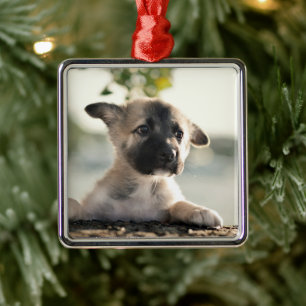 German Shepherd Puppy Over Ledge Metal Tree Decoration