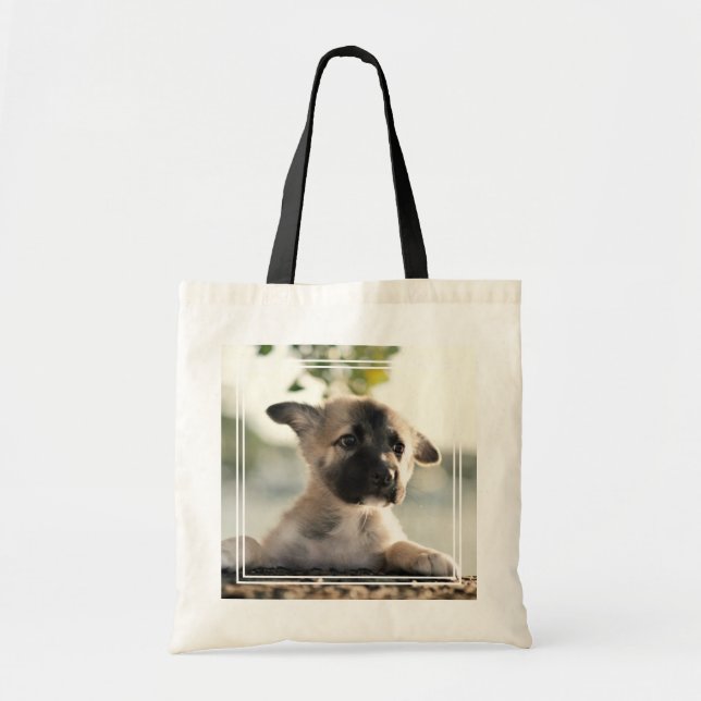 German Shepherd Puppy Over Ledge Tote Bag (Front)