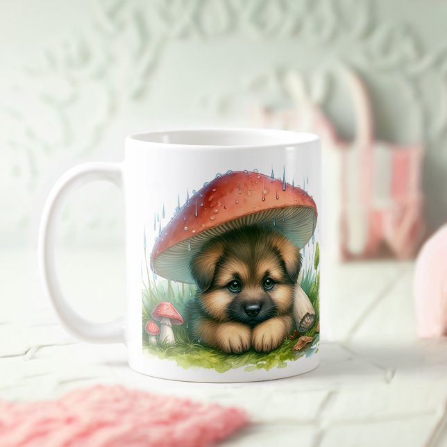 German Shepherd Puppy Under Mushroom Umbrella Coffee Mug (Creator Uploaded)