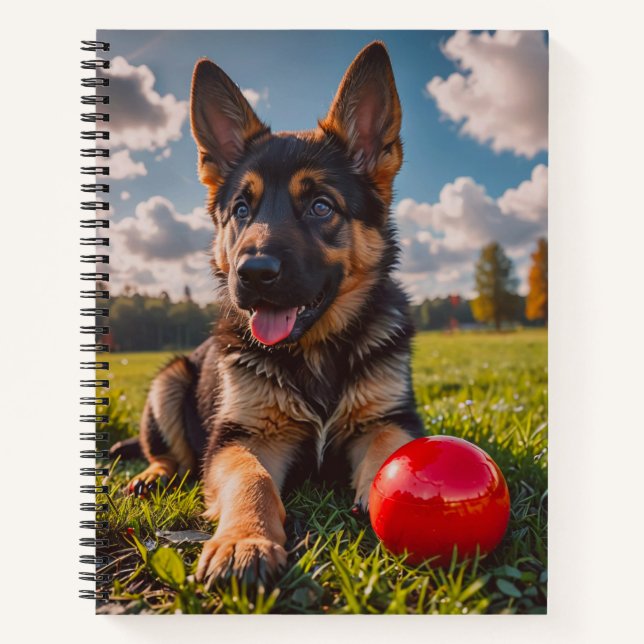 German Shepherd Puppy with a Toy Notebook (Front)