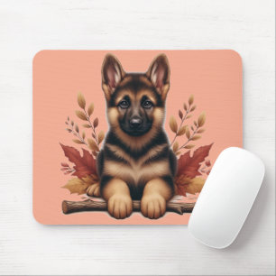 German Shepherd Puppy With Autumn Leaves Mouse Pad