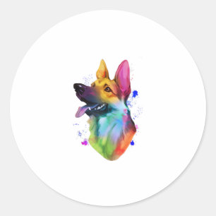 German Shepherd Rainbow Watercolor Paint Splatter Classic Round Sticker