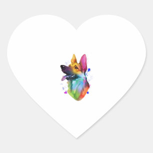 German Shepherd Rainbow Watercolor Paint Splatter Heart Sticker