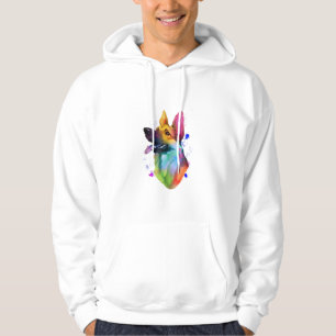 German Shepherd Rainbow Watercolor Paint Splatter Hoodie
