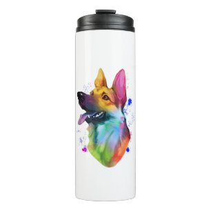 German Shepherd Rainbow Watercolor Paint Splatter  Thermal Tumbler