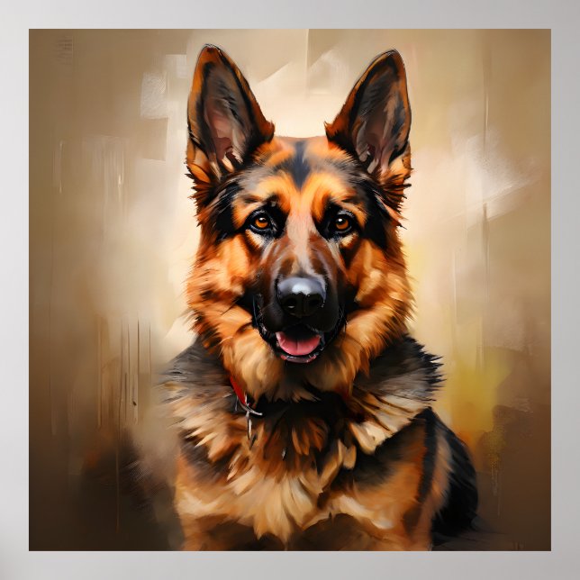 German Shepherd Realism Art Portrait Poster (Front)