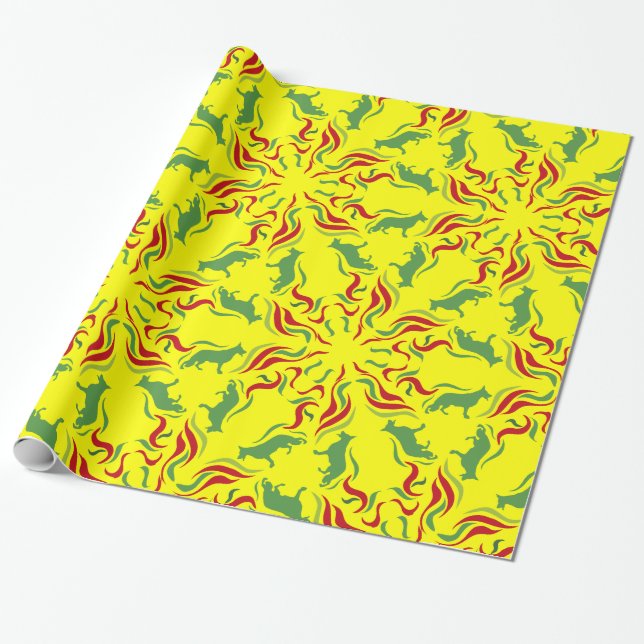 German Shepherd red green Wrapping Paper (Unrolled)