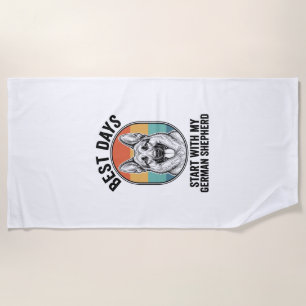German Shepherd Retro Art Vintage Dog Lover Design Beach Towel