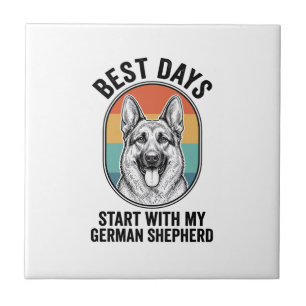 German Shepherd Retro Art Vintage Dog Lover Design Tile