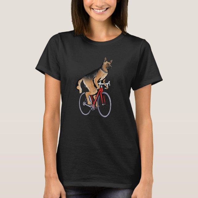 German Shepherd Riding Bicycle Cute Biker T-Shirt (Front)