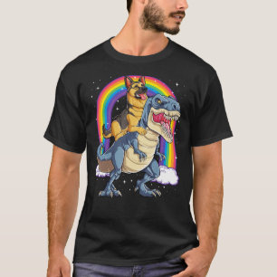 German Shepherd Riding Dinosaur T Rex Boys Kids Ra T-Shirt