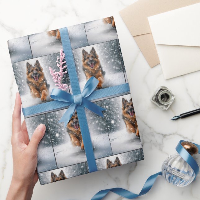 German Shepherd Running In Snow Wrapping Paper (Gifting)