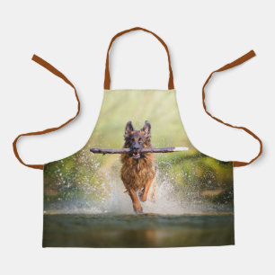 German Shepherd Running with Stick Apron