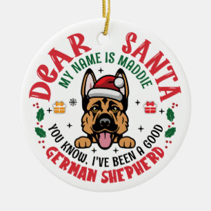 German Shepherd Santa Christmas Custom Name Ceramic Tree Decoration