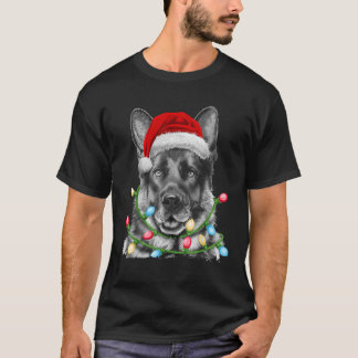 German Shepherd Santa Christmas Tree Lights Xmas B T-Shirt