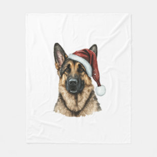 German Shepherd Santa Claus Dog Christmas  Fleece Blanket