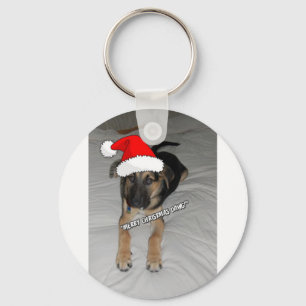 German Shepherd Santa Hat Key Ring