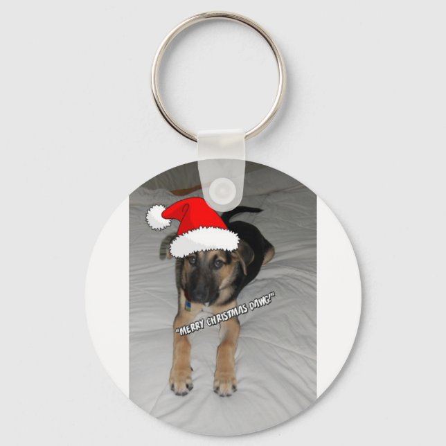 German Shepherd Santa Hat Key Ring (Front)
