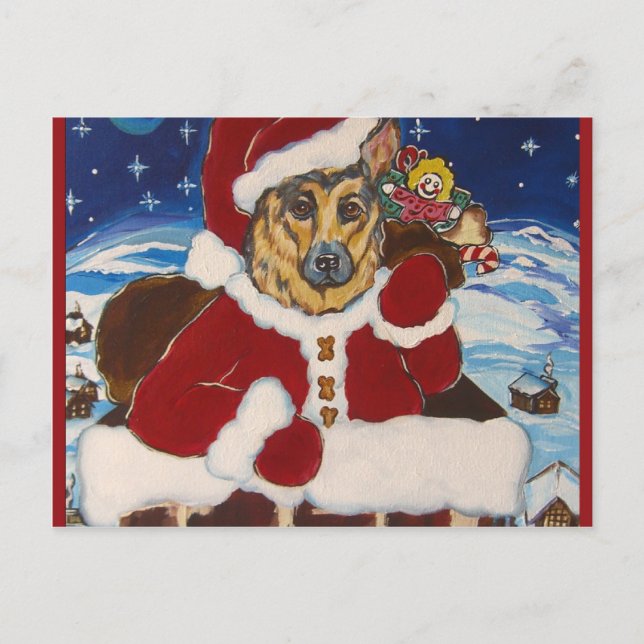 German Shepherd Santa Holiday Postcard (Front)