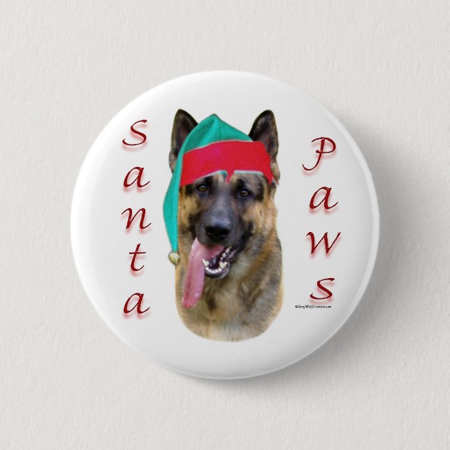 German Shepherd Santa Paws 6 Cm Round Badge (Front)