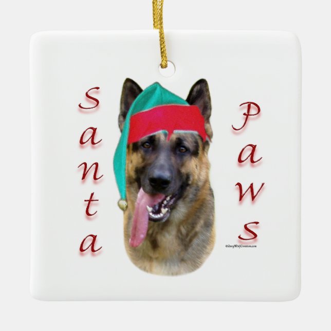 German Shepherd Santa Paws Ceramic Ornament (Front)