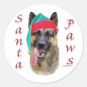 German Shepherd Santa Paws Classic Round Sticker