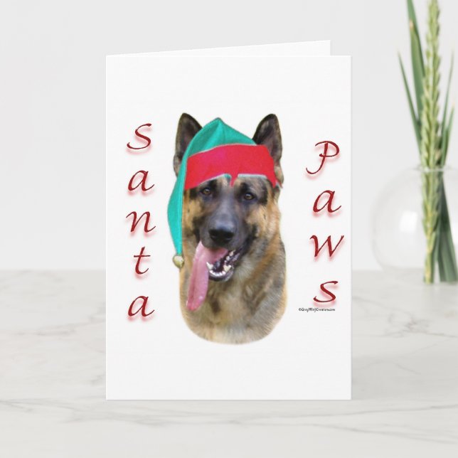 German Shepherd Santa Paws Holiday Card (Front)