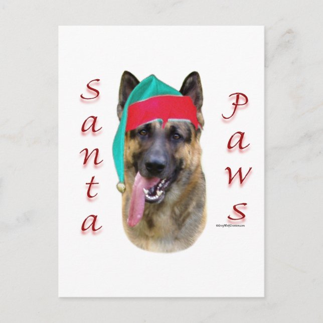 German Shepherd Santa Paws Holiday Postcard (Front)