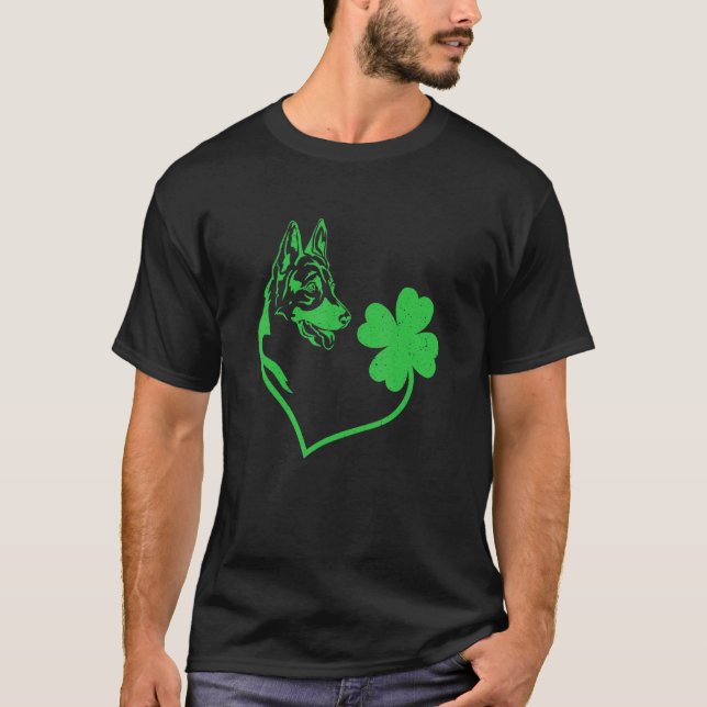 German Shepherd Shamrock Heart C Leaf St Patrick's T-Shirt (Front)