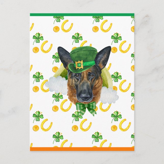 German Shepherd Shamrock St. Patricks Day Holiday Postcard (Front)