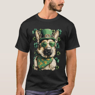 German Shepherd Shamrocks Hearts Sunglasses St Pat T-Shirt