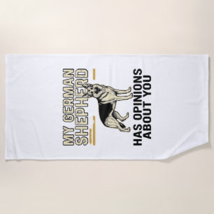 German Shepherd Shirt Funny Vintage Engraving Dog Beach Towel