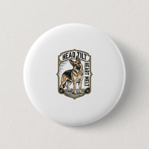 German Shepherd Shirt Vintage Engraving Head Tilt 6 Cm Round Badge