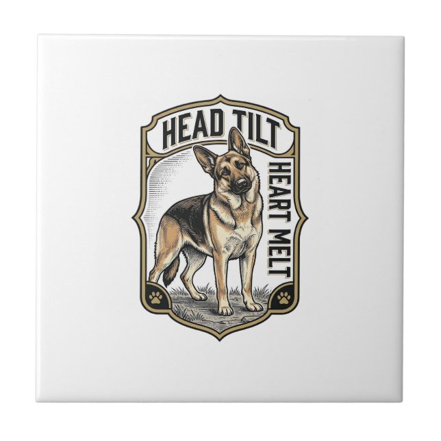 German Shepherd Shirt Vintage Engraving Head Tilt  Tile (Front)