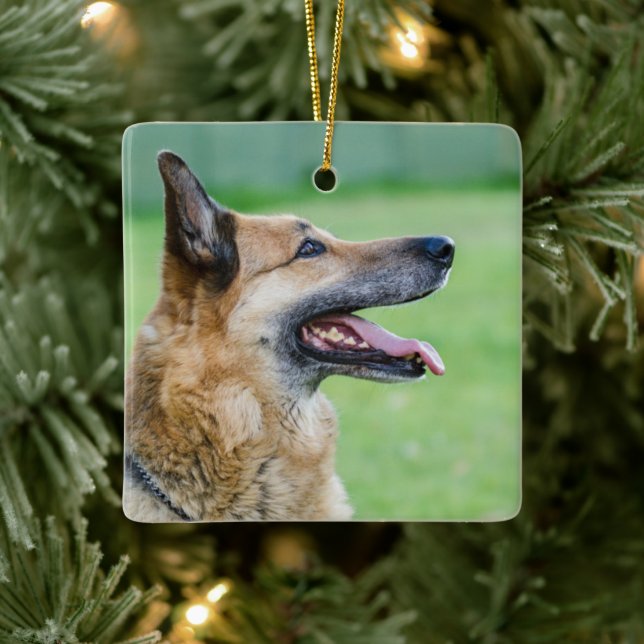 German Shepherd Side Portrait Ceramic Ornament (Tree)