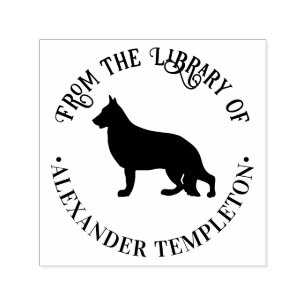 German Shepherd Silhouette #2 Library Book Name Self-inking Stamp
